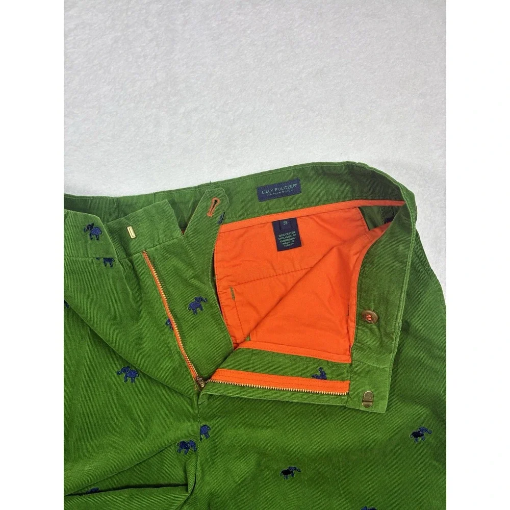 Lilly Pulitzer Via Palm Beach Corduroy Green Pant Men's Size 36 Elephants